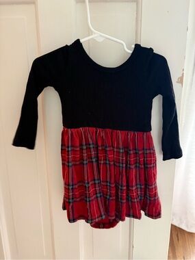 Little Sleepies Black Ribbed Top with Red Plaid Skirt Dress